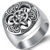 JUDE Stainless Steel Vikings Celtic Knot Signet Biker Ring (Silver,