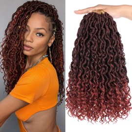 RuiYok Goddess Locs Crochet Hair 14 Inch 8 Packs Dark Ginger Curly Faux Locs Crochet Hair for Black Women Pre-looped Soft River Locs Crochet Braids Boho Hippie Locs Synthetic Hair(T350#)