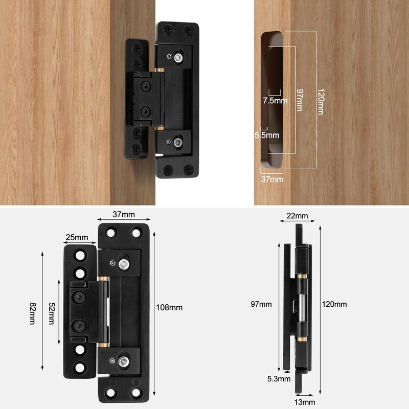 Hidden Door Hinge，Ultra-Thin Hidden Hinges,Adjustable Butt Hinge,Silent Door Hinge,110Lbs Load-Bearing，Heavy