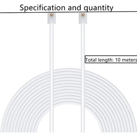 HUAZIZ Modular RJ11 Telephone Cable Flat Cable (2 x RJ11 Plugs) Long and Flat 10 m White