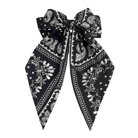 Black Boho Bandana Hair Bow Clip for Girls Women Paisley Hair Bows Black Bow Hair Clips for Fine Thick Hair Large Bowknot Hairpins for Women Teen Girls French Bowhair Slides Barrettes