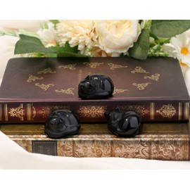 GUJOXILA Black Obsidian Cat Ornament Black Cryatal Cat Gifts for Women Cat Lovers Cat Themed Gifts Crystal Cat Statue Decorations Witchy Cute Small Luck Black Bedroom Desk Accessories 1.5"
