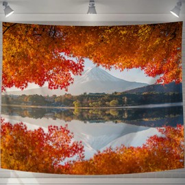 U-SITU Tapestry Wall Hanging, Wall Decoration, Mt. Fuji, Autumn, Japanese Famous Landscape, Natural Scenery, Stylish Background, Multifunctional, Fabric Poster, Interior Atmosphere, Change (Width 78.7 x Length 59.1 inches (200 x 150 cm)), Color: 67B