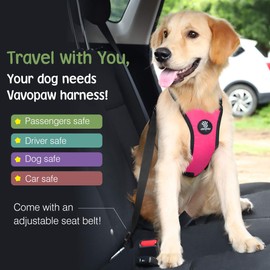 VavoPaw Dog Seat Belt, Safety Vest Dog Car Harness with Adjustable Buckle Dog Seat Belt for Vehicle Nylon Pet Safety Seat Belts Heavy Duty(M, Magenta)