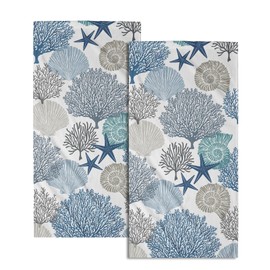 Granbey Tropical Coral Hand Towels for Bathroom 2 Packs 14"x28" Sea Ocean Starfish Nautical Tea Dish Towels for Kitchen Soft Absorbent Beach Decorative Washcloths for Home Bath Face Fingertip Spa