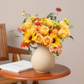 4 Pcs Fall Artificial Flowers Fall Golden Faux Flower Bouquet Autumn Silk Rose Sunflower Pinecone for Home Wedding Thanksgiving Centerpieces Arrangements Party Home Decoration