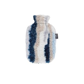 fashy Hot Water Bottle with Fleece Cover in Marble Look, Blue, 2.0 L
