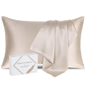 100% Natural Mulberry Silk, 25 Momme, High Quality Grade 6A, No Added Chemicals (Organic) - Sensitive Skin, Afro, Curly, Oily Anti Shedding, Taupe, 50 x 75 cm