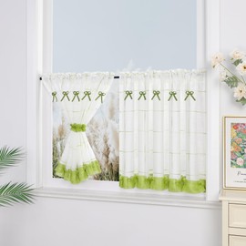 Yujiao Mao One Pastoral Art Window Curtain, Linen Yarn, Bistro Curtain, Kitchen Curtain with Tie Backs