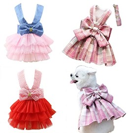 3Pcs Arnés con Correa Set Cachorros Ropa De Verano para Perros Gril Pequeños Vestidos De Fantasía De Navidad para Gato Ropa L