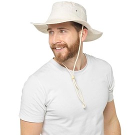 Thingimijigs Men's Cotton Wide Brimmed Safari Bush Hat Sun Hat - Natural L/XL