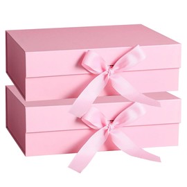 DAWNTREES 2 PCS Pink Gift Box with Lid for Presents,26x19x8cm,with Ribbon and Magnetic Closure