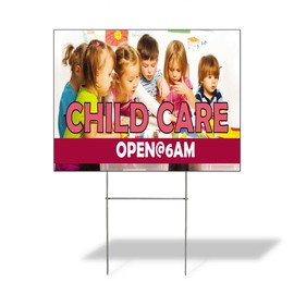 Fastasticdeals Weatherproof Yard Sign Child Care Open 6Am Advertising Printing Lawn Garden Urgent 18x12 Inches 2 Sides Print