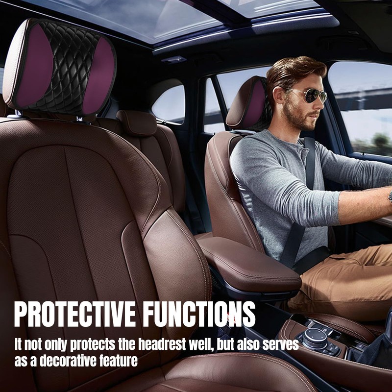 Hovom 2PCS Car Headrest Cover, Soft Breathable Leather Cars Front