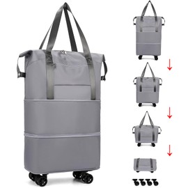 Collapsible Duffle Bag with Wheels - Expandable Luggage with Detachable Rollers - Waterproof, Dustproof, Scratchproof Polyester & Oxford Fabric - 65L Travel Bag with Adjustable Back & Shoulder Straps