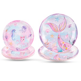 WERNNSAI Mermaid Paper Plates - 100 PCS Mermaid Birthday Decorations Under The Sea Party Tableware Plate for Girls Baby Shower Pool Beach Picnic Park Party Serves 50 Guests
