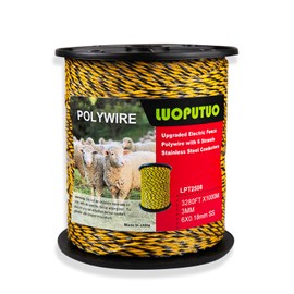 1/8Inch (3MM) Portable Electric Fence Polywire - 3280ft/1000m | 6 Stainless Steel Strands, High Conductivity, Rust & UV Resistant | Portable Fencing for Livestock, Garden & Farm Enclosures