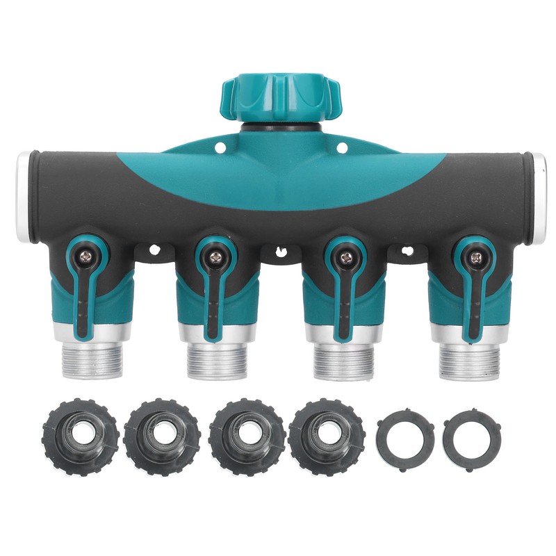 4 Way Hose Splitter Metal Valve Water Distribution Controller Connector