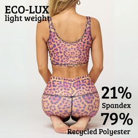 teeki Purple Awakening Printed Hot Pants Leggings for Women, USA Made Sustainable Eco Luxury Activewear Quick Dry - Large