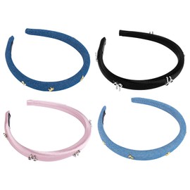 Framendino, 4 Pack Denim Headband Padded Head Bands for Women Non Slip Bow Head Bands Cute Hair Accessories