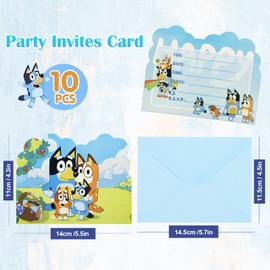 10Pcs Party Invitations Kids Birthday Party Invitations for Kids, Bluey Party Invites Boys Girls Children with Envelopes, Double Sided Invite Cards for Birthday Baby Shower Party