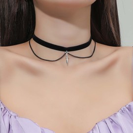 Inateannal Gothic Layered Black Velvet Choker Necklace Silver Sword Pendant Necklace Short Suede Collar Necklace Vintage Sword Dagger Chain Necklace Jewelry for Women Girls