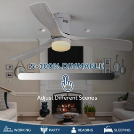 Sofucor 52" Low Profile Ceiling Fan Flush Mount Ceiling Fans With Lights Remote Control With 3 Reversible Wood Blades,Dc Motor with 6-Speed and Timer for Bedroom/Living Room/Patios/Farmhouse/Silver