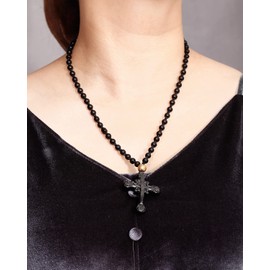 Lightock Black Obsidian Cross Pendant Long Necklaces for Women Men Crystals and Stones Beaded Necklace Amulet Adjustable Jewelry Gifts