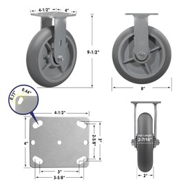 NINOSO Heavy Duty Caster Wheels, 8" x 2" Rubber Casters Set of 4 with Load 2800lbs Capacity, Swivel Industrial Caster Wheels for Cart Hotel, 8 inch Caster Set