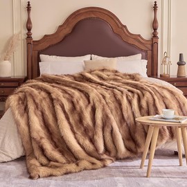 GEMBED Fluffy Faux Fur Throw Blanket – Super Soft Warm Thick Plush Blanket for Bed, Couch & Office, Cozy Fuzzy Throw with Non-Slip Backing,50"x60", Brown