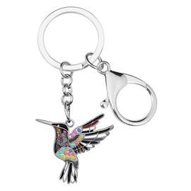 BONSNY Enamel Alloy Floral Hummingbird Bird Key Chain Keychain Ring Animal Jewelry For Women Girls Bag Car Charms Gift (Silver Black)