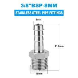 ERGAOBOY Pack of 10 304 Stainless Steel 8 mm OD Barb to 3/8 Inch BSP Male Hose Barb, Compression Fittings