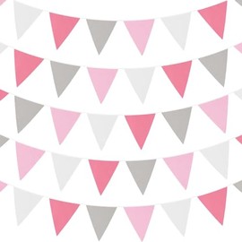 33FT 36 PCS Pink Series Triangle Pennant Flag Bunting,Light Pink Colour Cotton Mini String Banner Stripes Decor for Holiday Restaurant Home Party School
