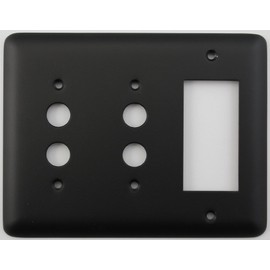 Classic Accents Rounded Black 3 Gang Combo Switch Plate - 2 Push Button Light Switches 1 GFCI/Rocker Opening
