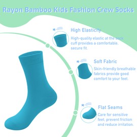 PERSOON Bamboo Fiber Kids Crew Socks – Soft Vibrant Casual Length Fashion Socks for Boys and Girls 3 Pairs, Blue, 7-11 Years