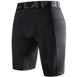LAFROI Men's Quick Dry Cool Compression Fit Tights Shorts Waistband -YSK09 Pocket Black Size XXL