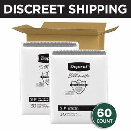 Depend Silhouette Adult Incontinence & Postpartum Bladder Leak Underwear for Women, Maximum Absorbency, Small, Black, 60 Count (2 Packs of 30), Packaging May Vary