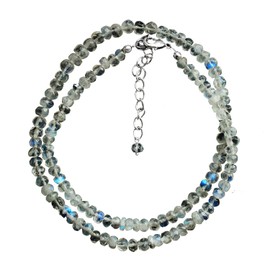 Gempires Natural Rainbow Moonstone Choker Necklace, Faceted Round Beads, June Birthstone Necklace, Gift For Women, 16 + 2 Inch Adjustable Silver Plated Chain (Rainbow Moonstone)