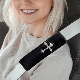 GiveMOJO Car Seat Belt Cover with Bling Rhinestone Cross, Safety Belt Shoulder Strap Pad and Sparkling Christian Faith Religious car Interior Accessories