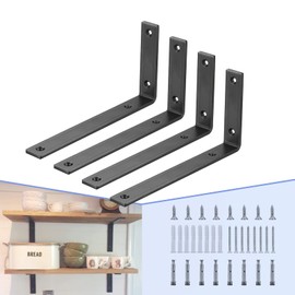 CLT Black Shelf Bracket, 10” X 4.7” Quarter Inch (1/4") Thick- Max Load: 440 lb Rustic Industrial Modern Farmhouse Heavy Duty Cold Rolled Steel Bracket for DIY Table Bench, Pack of 4