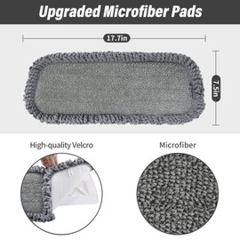 16.5 inch Mop Pads Refills, 3 Pack Microfiber Reusable Replacement Mop Pads Flat Replacements Heads for Wet Or Dry Floor Cleaning and Scrubbing, Grey Tassel Cloth