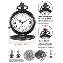 Hicarer Pocket Watch Teacher Arabic Numerals Pocket Watch for Men Women Teacher Appreciation Supplies (Black)