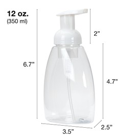 Ginger Lily Farms Foaming Soap Dispenser, Refillable Plastic Pump Bottles for Liquid Hand Soap, 12 oz. Clear Bottle with White Pump, 2-Pack