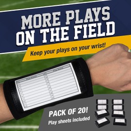 Softball Wristbands for Signs - Single Window Adult Size 20 Pack - Football Quarterback (QB) Play Sheets - Baseball Armband Playbook - (Black)