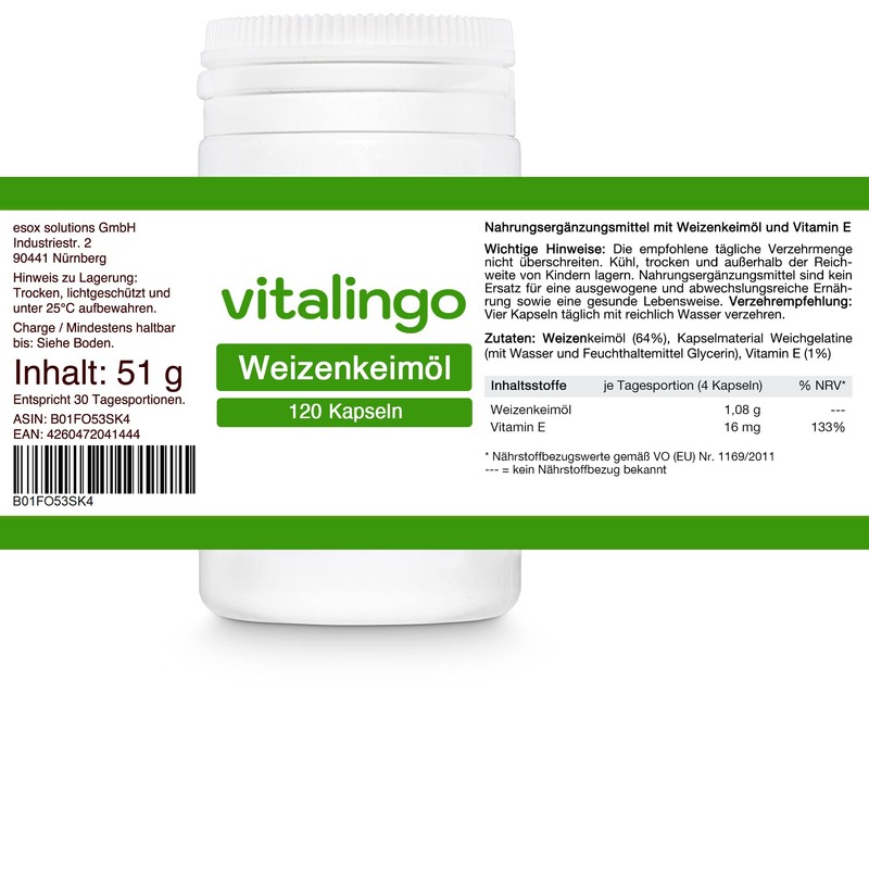 Vitalingo Wheat Germ Oil Capsules - High Dose - 120
