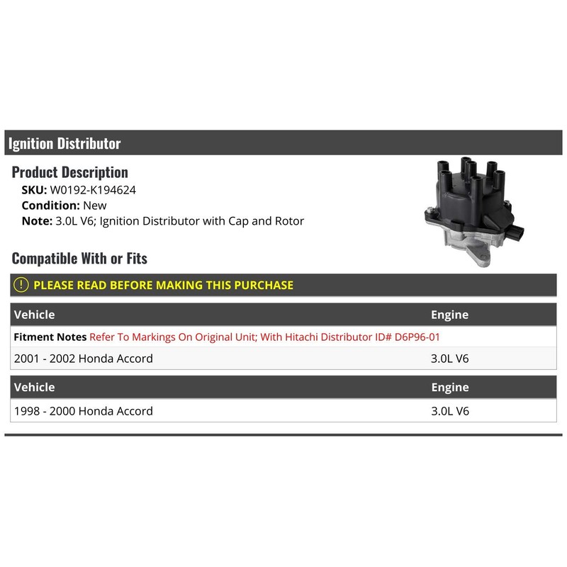 Marketplace Auto Parts Ignition Distributor with Cap and Rotor -