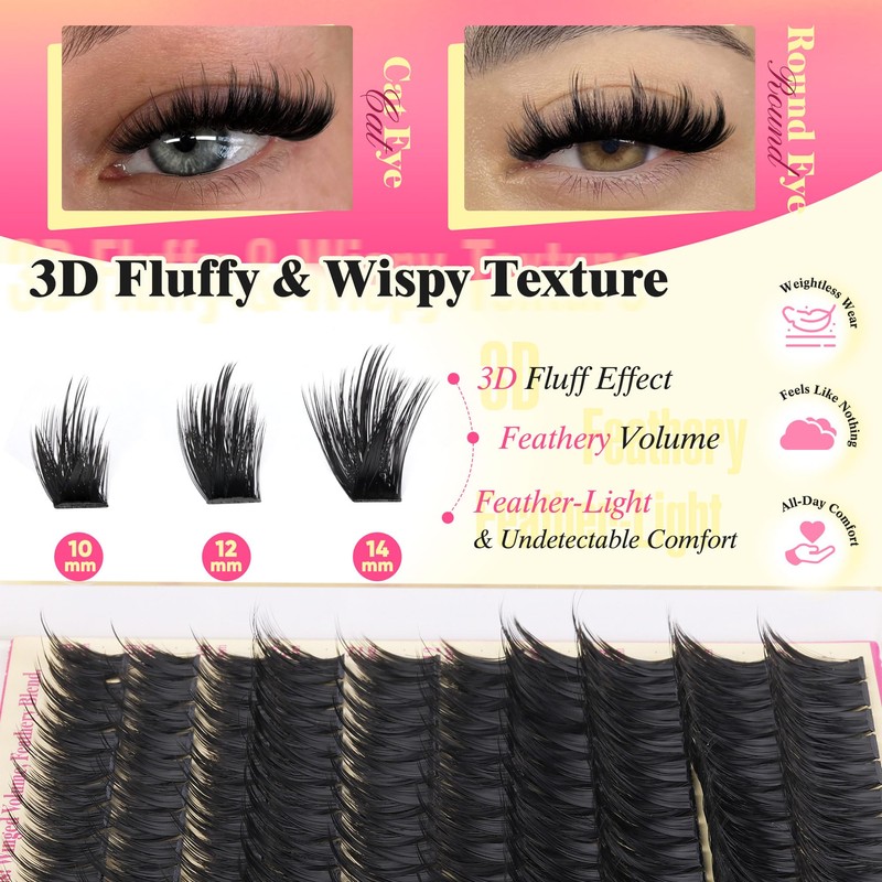 Volume Lash Clusters with Spiky Short Lash Clusters 300D Eyelash
