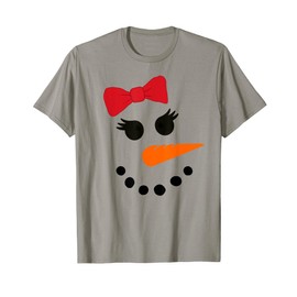 Snowgirl Girl Face Red Bow Carrot Nose Cute Girls Snowman T-Shirt