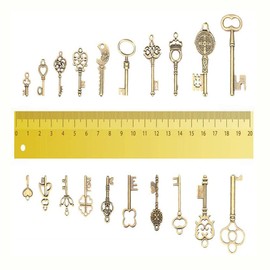 Samcos Key Charm Keys, Bronze, Bronze Color, Approximately 125 Pieces, Handmade DIY Accessories, Antique Charm Parts, Metal Charm, Metal, Embroidered, Old Key, Photo, Treasure Hunt, Popular, Zinc, Pearl