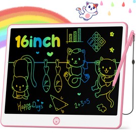 Hockvill LCD Writing Tablet for Kids 16 Inch, Toys for Girls Boys Drawing Pad for 3 4 5 6 7 Year Old Kids Toys, Easter Basket Stuffer for Kids, Toddler Doodle Board Travel Essentials - Pink
